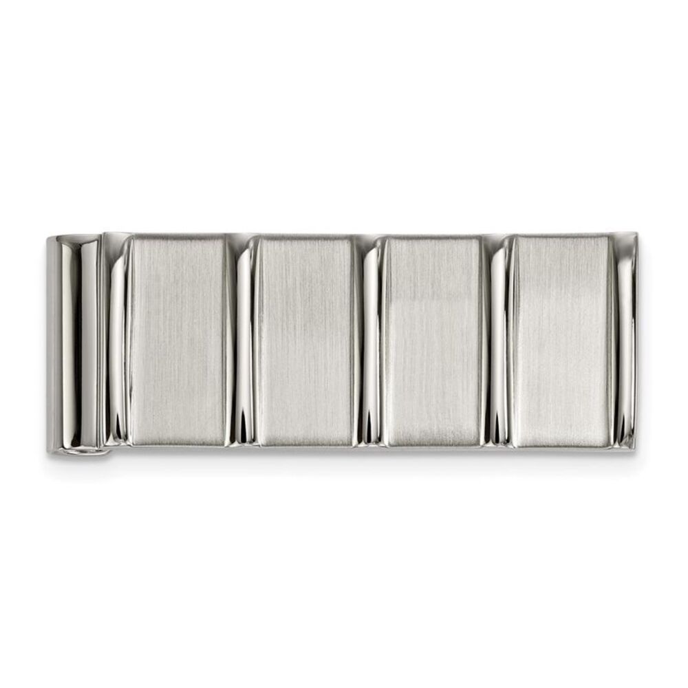 Stainless Steel Brushed and Polished Striped Spring Loaded Money Clip
